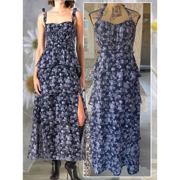 Astr the Label Navy & Grey Floral Mellorie Dress Plus Size X1 - Picture 2 of 9